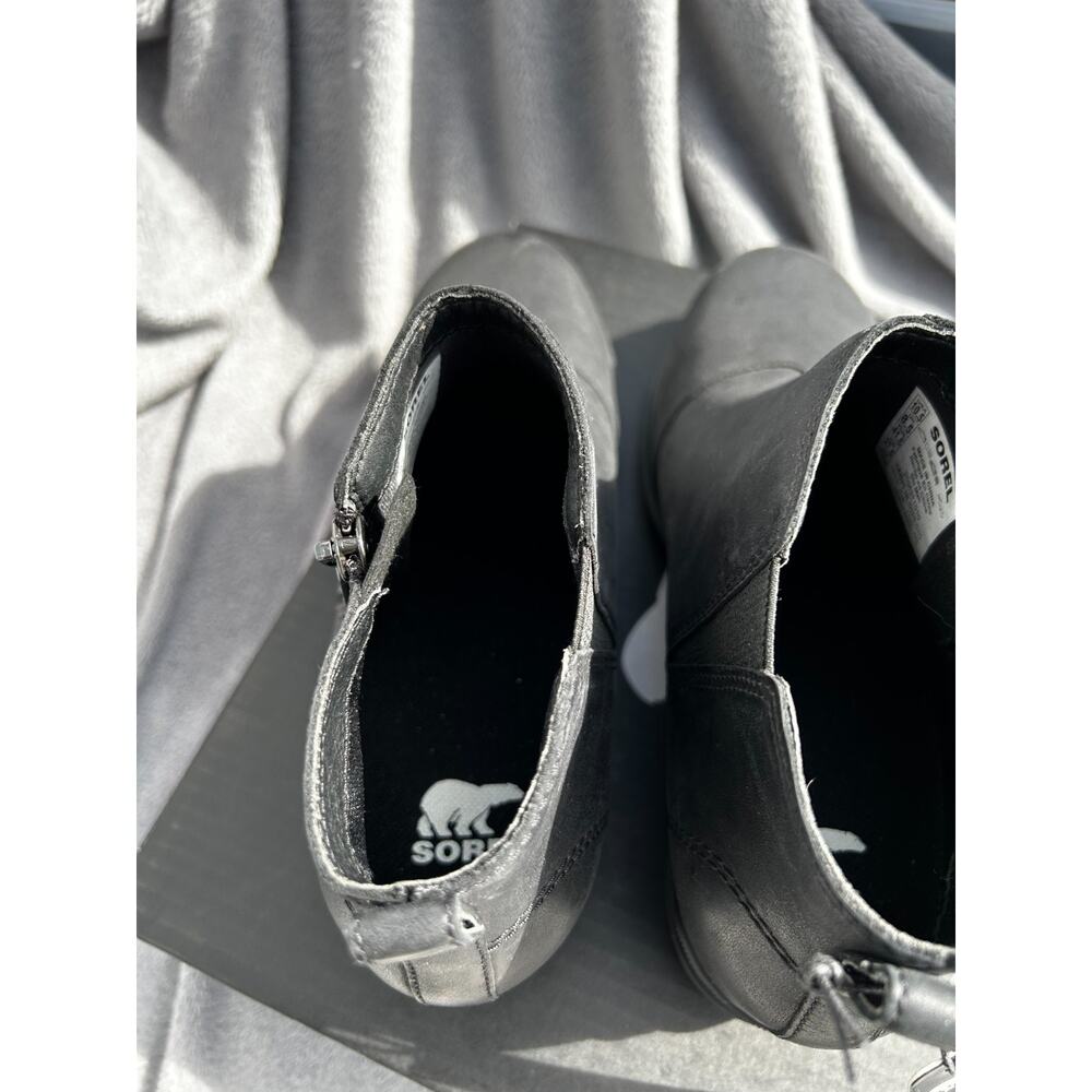 Sorel Evie II Chelsea Wedge Boots Womens 10.5 Black Leather Suede Waterproof NIB - Picture 3 of 9